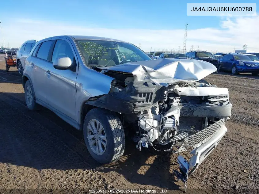 2019 Mitsubishi Rvr Se VIN: JA4AJ3AU6KU600788 Lot: 12253533