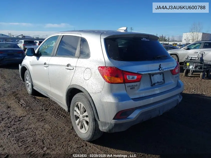 2019 Mitsubishi Rvr Se VIN: JA4AJ3AU6KU600788 Lot: 12253533