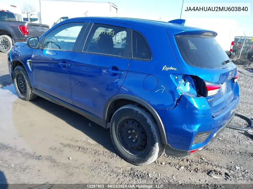 2021 Mitsubishi Rvr Es/Se VIN: JA4AHUAU2MU603840 Lot: 12297903