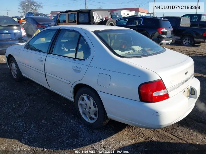 2000 Nissan Altima Gle/Gxe/Se/Xe VIN: 1N4DL01D7YC183388 Lot: 41057653