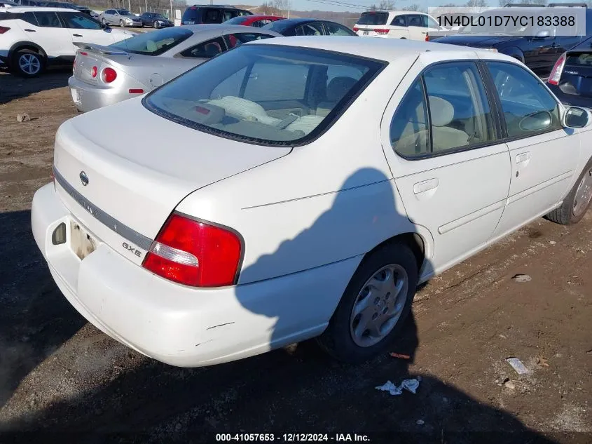2000 Nissan Altima Gle/Gxe/Se/Xe VIN: 1N4DL01D7YC183388 Lot: 41057653