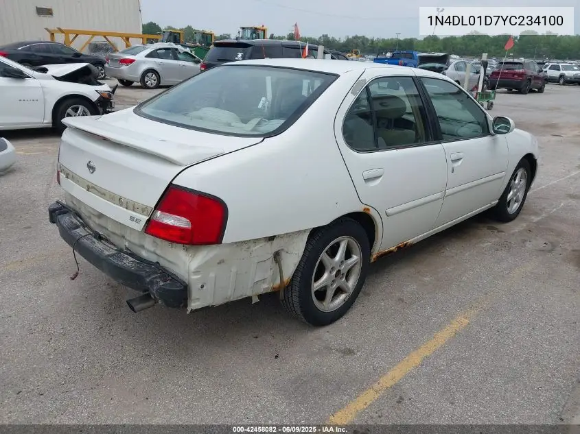 2000 Nissan Altima Gle/Gxe/Se/Xe VIN: 1N4DL01D7YC234100 Lot: 42458082