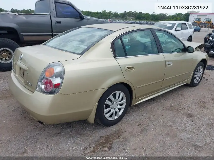 2003 Nissan Altima 2.5 S VIN: 1N4AL11DX3C231922 Lot: 42225600