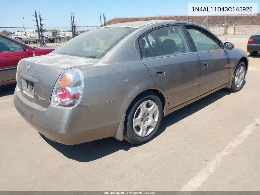 2003 Nissan Altima 2.5 S VIN: 1N4AL11D43C145926 Lot: 42756269