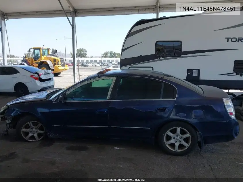 2005 Nissan Altima 2.5 S VIN: 1N4AL11E45N478451 Lot: 42565683