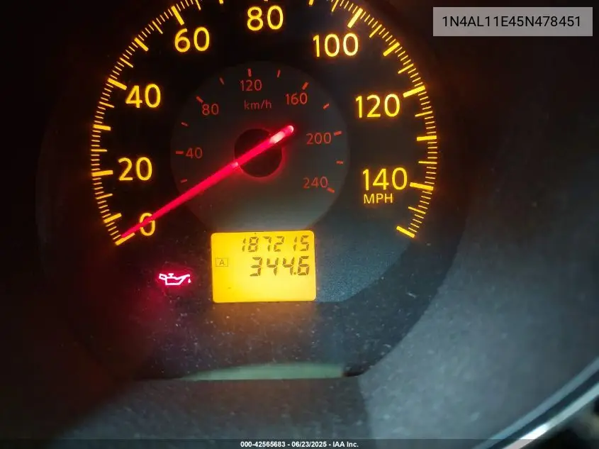 2005 Nissan Altima 2.5 S VIN: 1N4AL11E45N478451 Lot: 42565683
