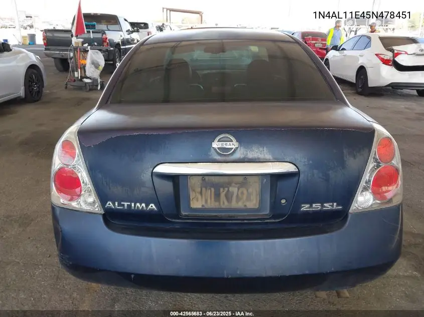 2005 Nissan Altima 2.5 S VIN: 1N4AL11E45N478451 Lot: 42565683