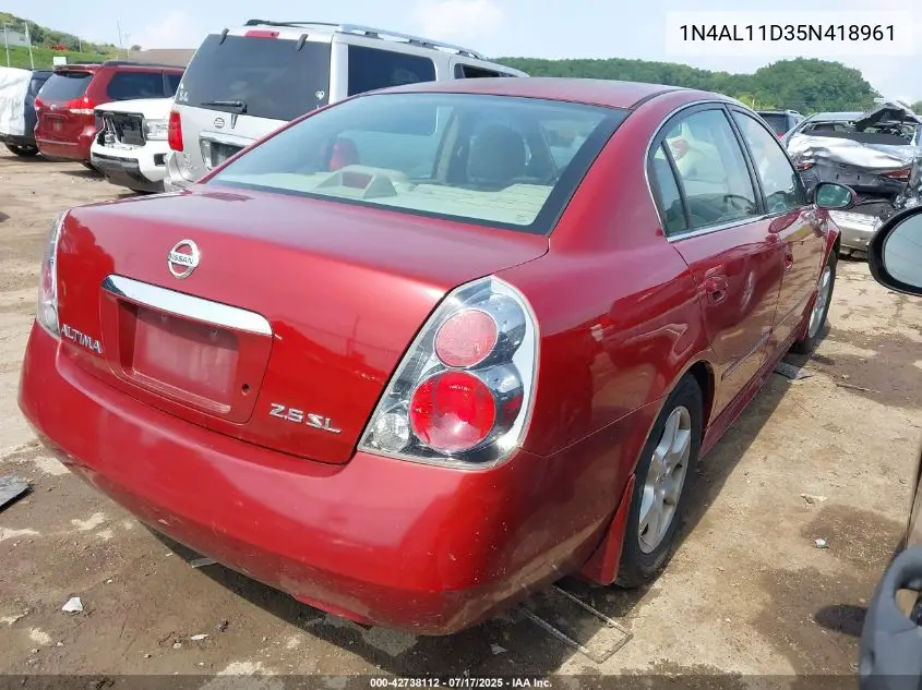 2005 Nissan Altima 2.5 S VIN: 1N4AL11D35N418961 Lot: 42738112