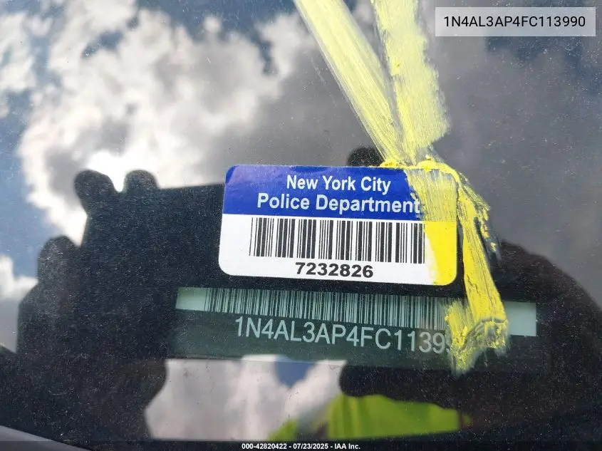2015 Nissan Altima 2.5 S VIN: 1N4AL3AP4FC113990 Lot: 42820422