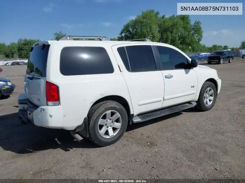 2005 Nissan Armada Le VIN: 5N1AA08B75N731103 Lot: 42213623