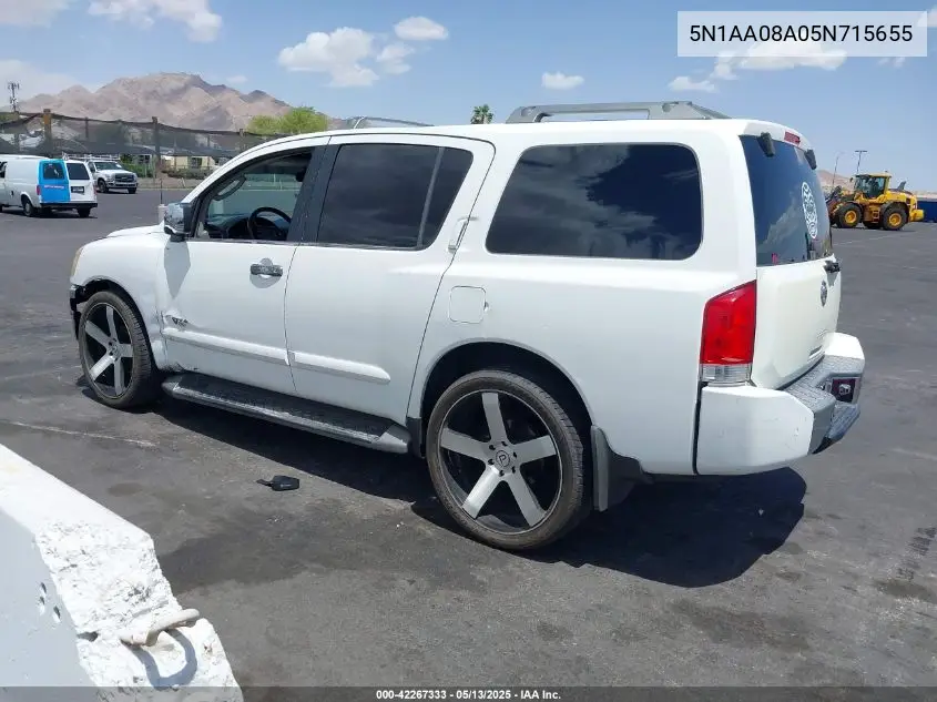 2005 Nissan Armada Se VIN: 5N1AA08A05N715655 Lot: 42267333