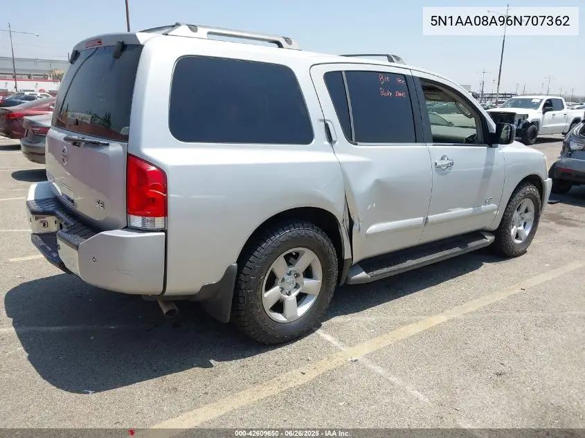 2006 Nissan Armada Se VIN: 5N1AA08A96N707362 Lot: 42609650