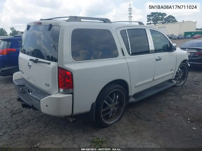 2007 Nissan Armada Le VIN: 5N1BA08A17N711024 Lot: 42615013