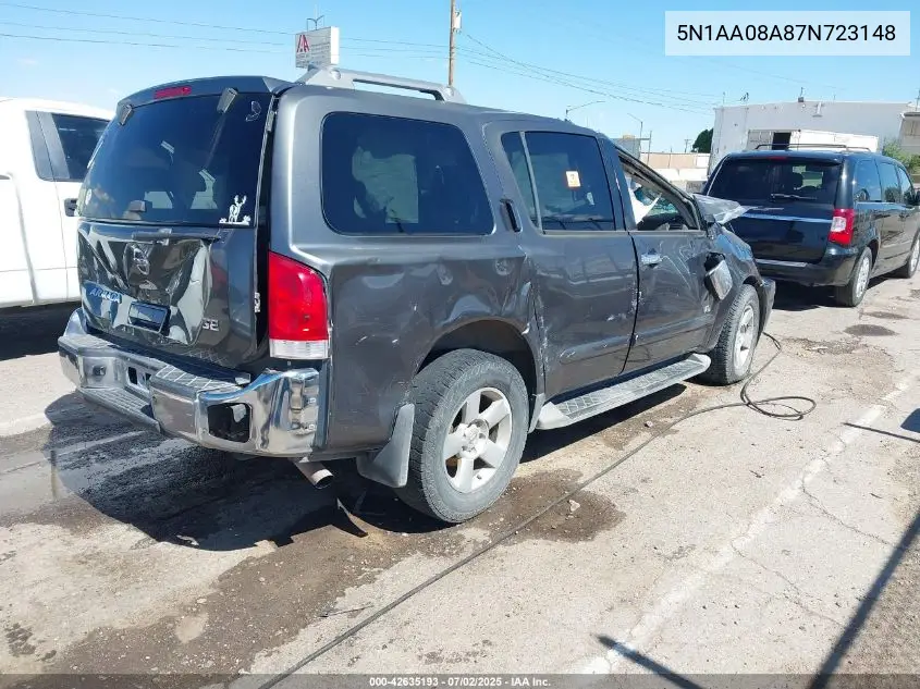 2007 Nissan Armada Se VIN: 5N1AA08A87N723148 Lot: 42635193