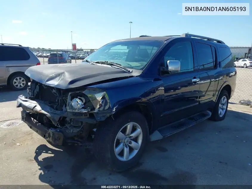 2010 Nissan Armada Se VIN: 5N1BA0ND1AN605193 Lot: 42233271