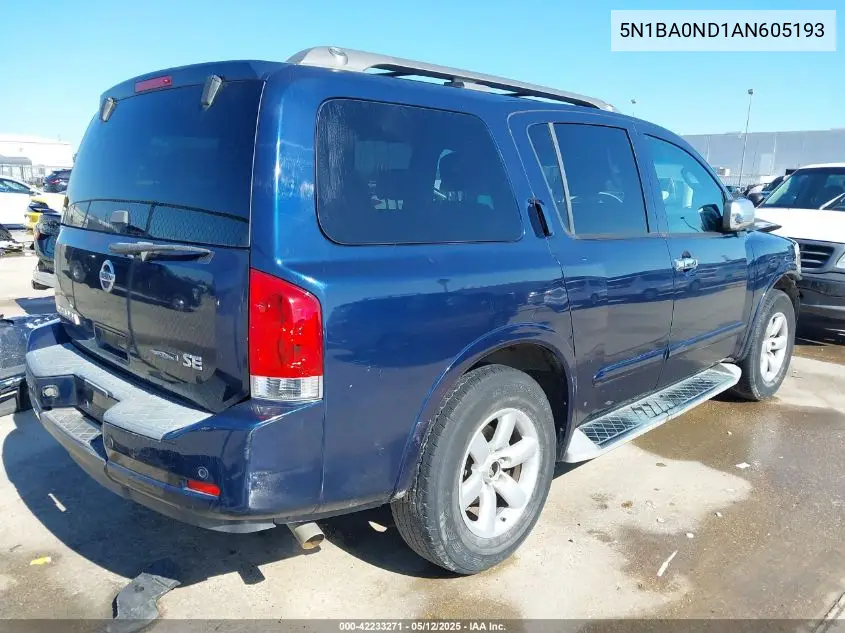2010 Nissan Armada Se VIN: 5N1BA0ND1AN605193 Lot: 42233271
