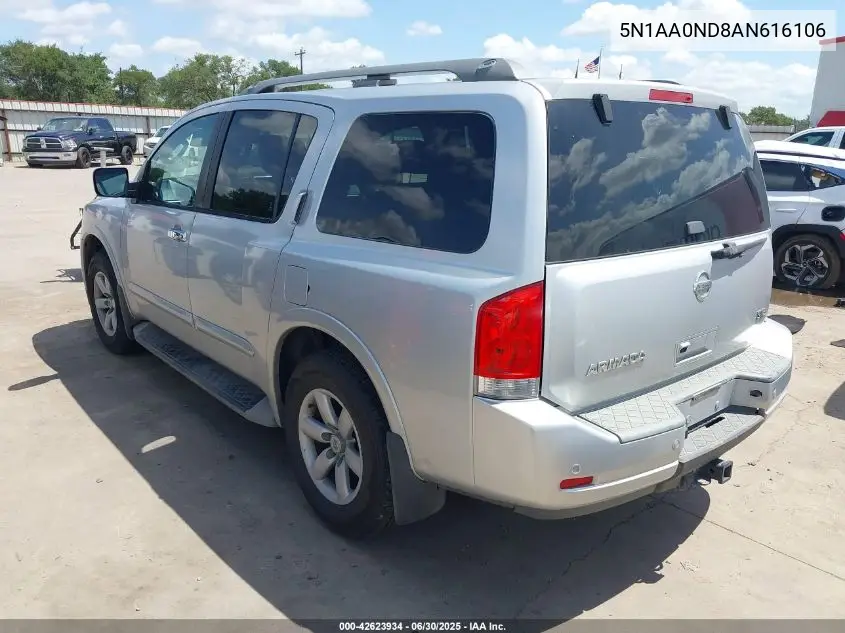 2010 Nissan Armada Se VIN: 5N1AA0ND8AN616106 Lot: 42623934