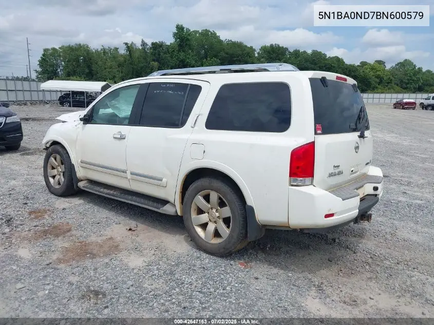 2011 Nissan Armada Sl VIN: 5N1BA0ND7BN600579 Lot: 42647163