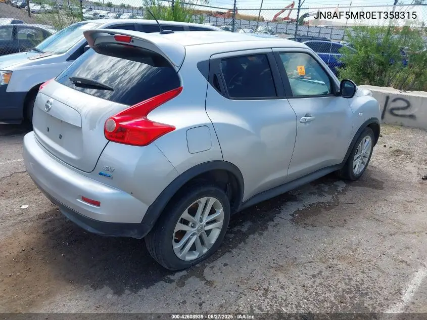 2014 Nissan Juke S/Sv/Sl/Nismo VIN: JN8AF5MR0ET358315 Lot: 42608939
