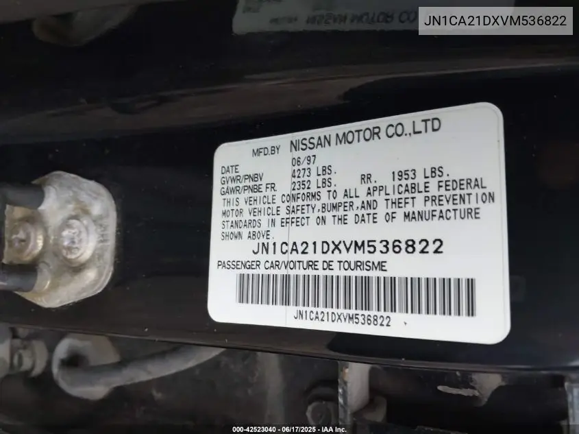 1997 Nissan Maxima Gle/Gxe/Se VIN: JN1CA21DXVM536822 Lot: 42523040