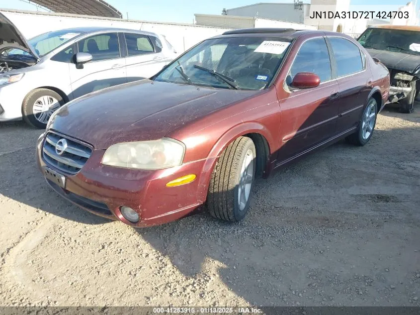 2002 Nissan Maxima Se VIN: JN1DA31D72T424703 Lot: 41253915