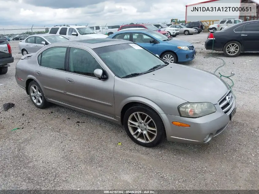 2002 Nissan Maxima Se VIN: JN1DA31A12T000651 Lot: 42167202
