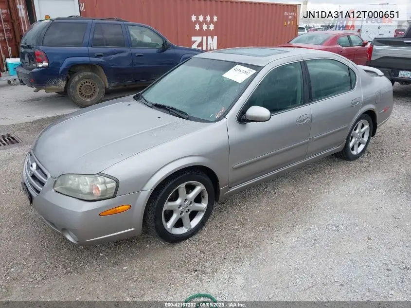 2002 Nissan Maxima Se VIN: JN1DA31A12T000651 Lot: 42167202