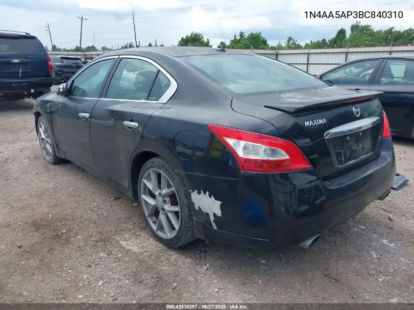 2011 Nissan Maxima 3.5 Sv VIN: 1N4AA5AP3BC840310 Lot: 42530297