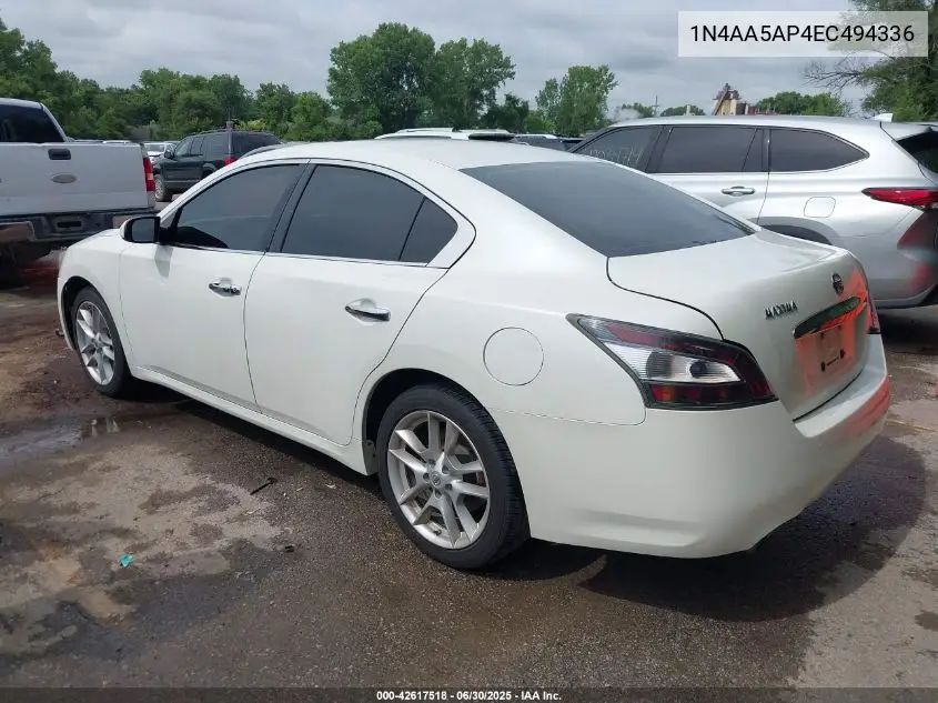 2014 Nissan Maxima 3.5 S/3.5 Sv VIN: 1N4AA5AP4EC494336 Lot: 42617518
