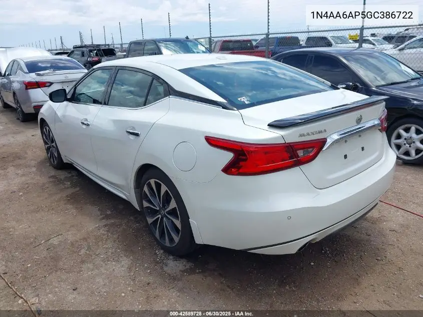 2016 Nissan Maxima 3.5 Sr VIN: 1N4AA6AP5GC386722 Lot: 42589728