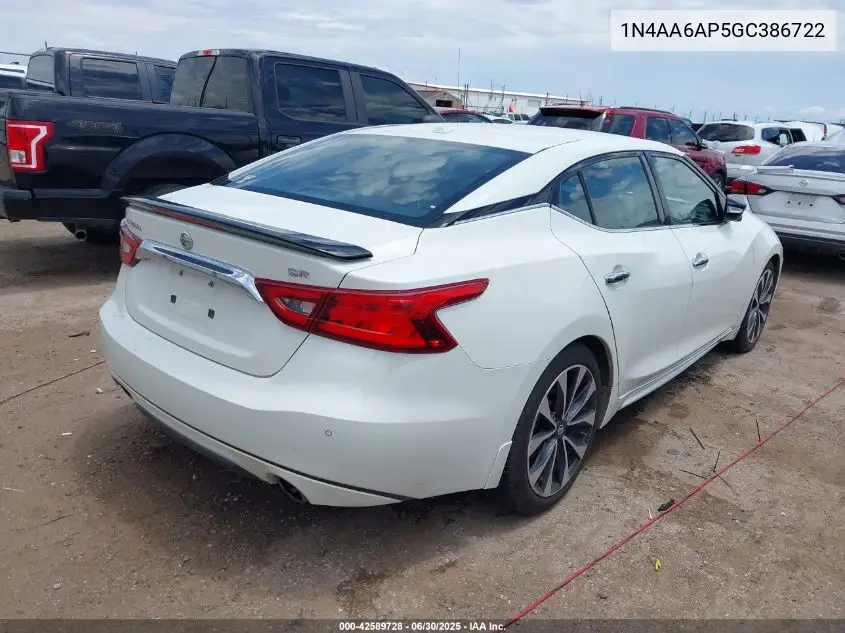 2016 Nissan Maxima 3.5 Sr VIN: 1N4AA6AP5GC386722 Lot: 42589728