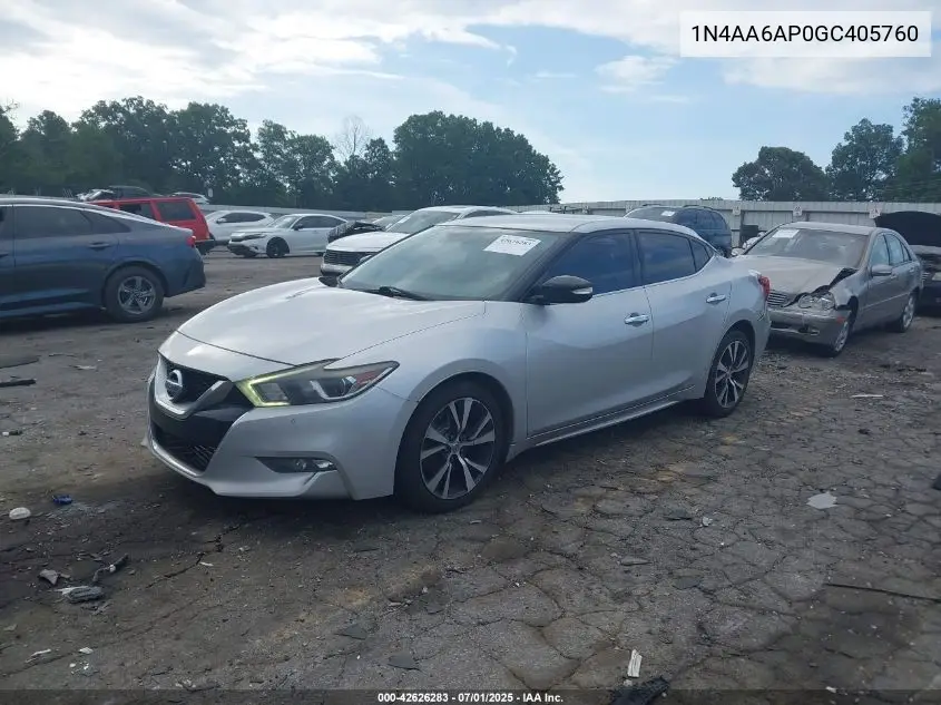 2016 Nissan Maxima 3.5 Sv VIN: 1N4AA6AP0GC405760 Lot: 42626283