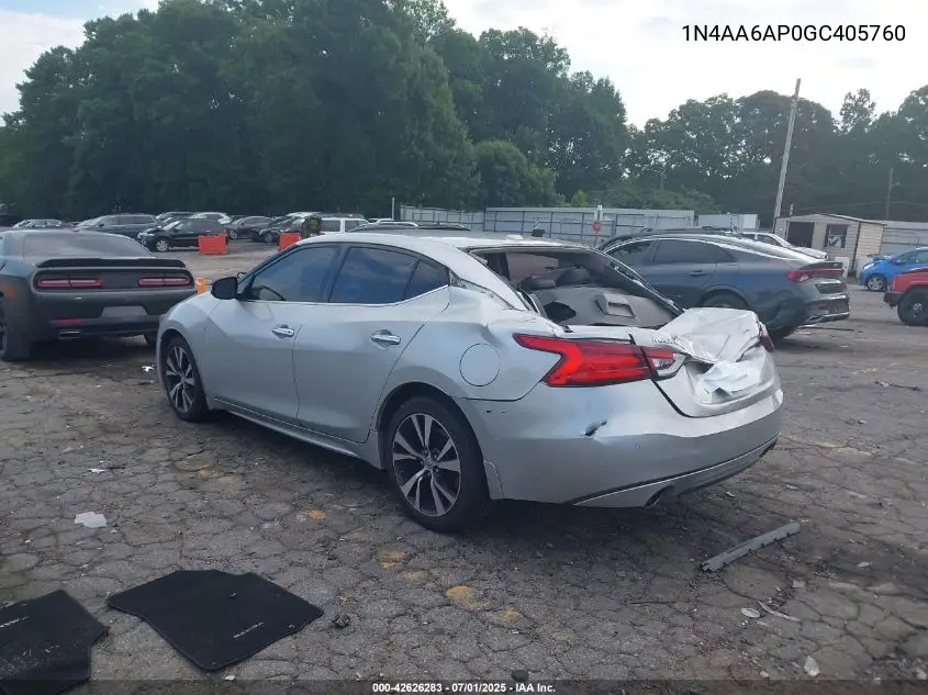 2016 Nissan Maxima 3.5 Sv VIN: 1N4AA6AP0GC405760 Lot: 42626283