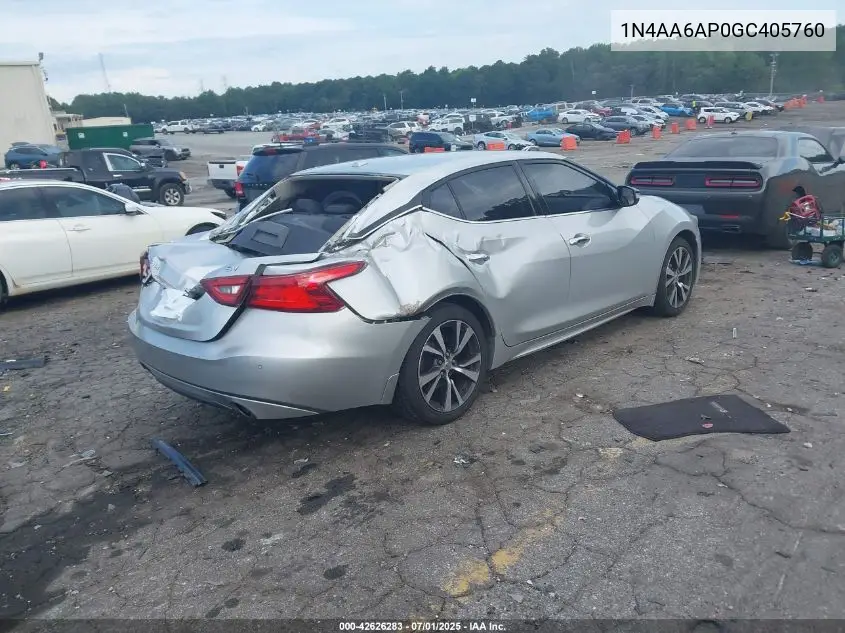 2016 Nissan Maxima 3.5 Sv VIN: 1N4AA6AP0GC405760 Lot: 42626283
