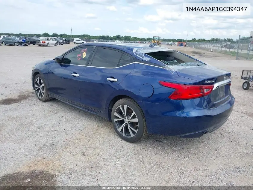 2016 Nissan Maxima 3.5 Platinum/3.5 S/3.5 Sl/3.5 Sr/3.5 Sv VIN: 1N4AA6AP1GC394347 Lot: 42627660