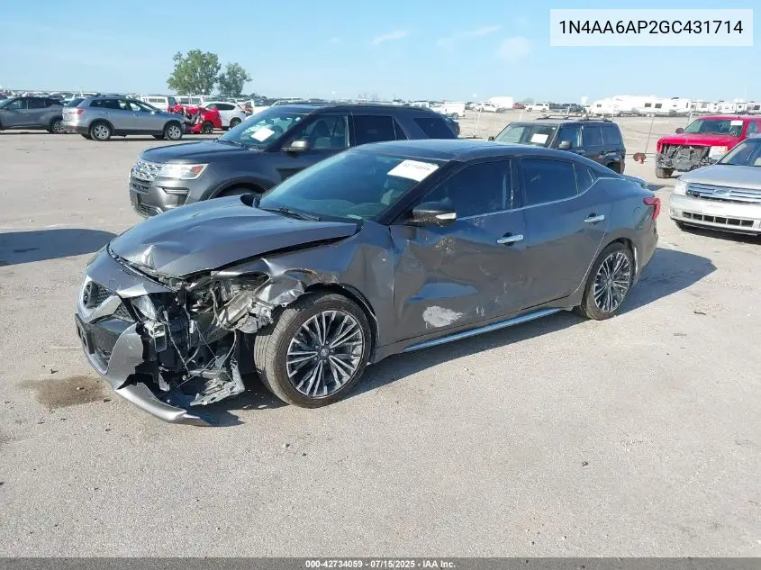 2016 Nissan Maxima 3.5 Platinum VIN: 1N4AA6AP2GC431714 Lot: 42734059