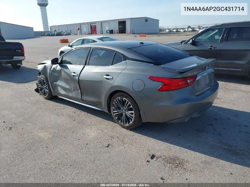 2016 Nissan Maxima 3.5 Platinum VIN: 1N4AA6AP2GC431714 Lot: 42734059