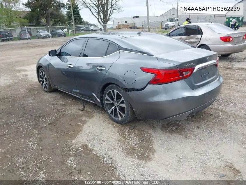 2017 Nissan Maxima 3.5S/Sv/Sl/Sr/Plat VIN: 1N4AA6AP1HC362239 Lot: 12285188