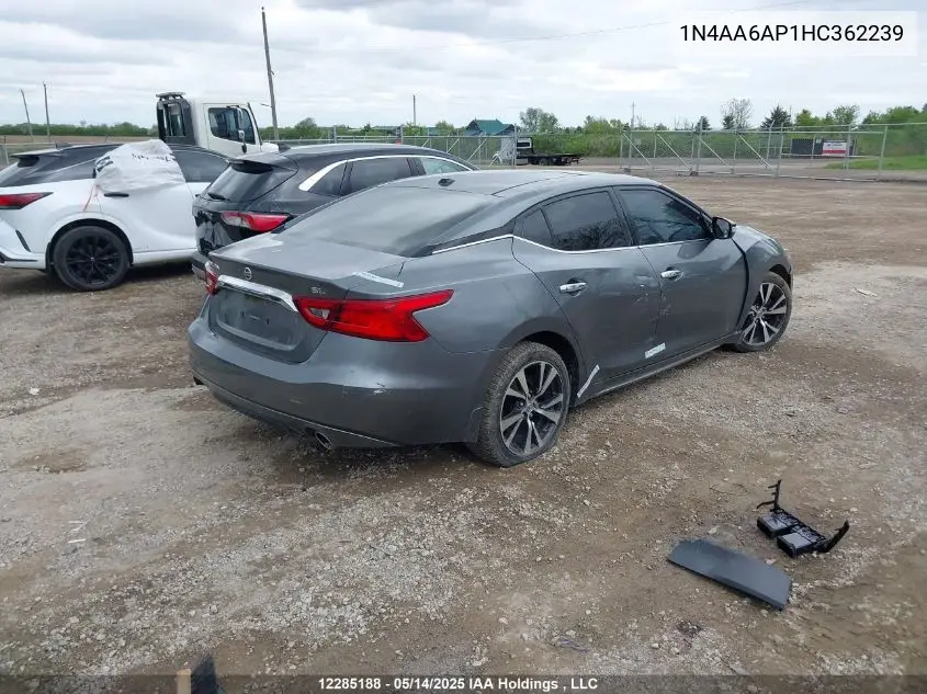2017 Nissan Maxima 3.5S/Sv/Sl/Sr/Plat VIN: 1N4AA6AP1HC362239 Lot: 12285188