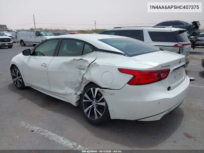 2017 Nissan Maxima 3.5 Sv VIN: 1N4AA6AP5HC407375 Lot: 42249400