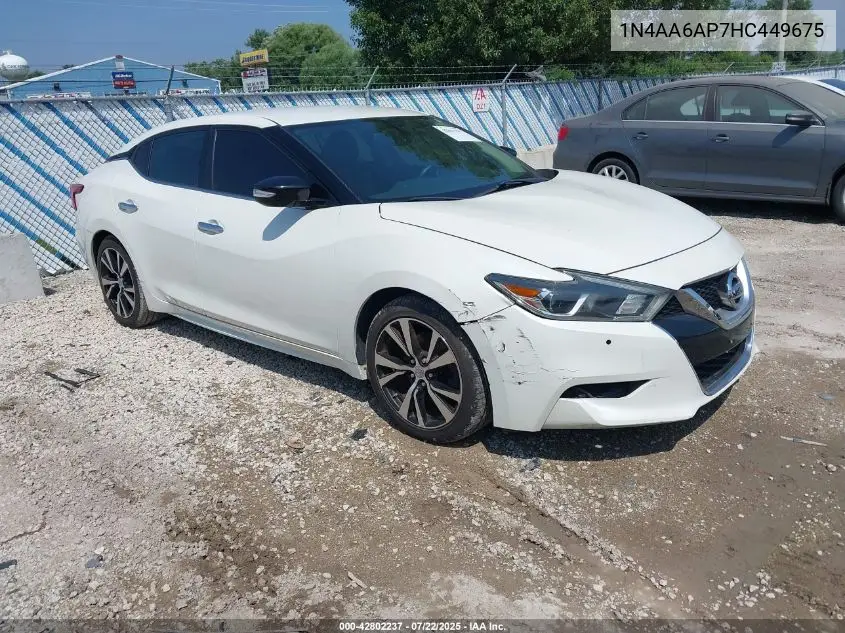 2017 Nissan Maxima 3.5S/Sv/Sl/Sr/Plat VIN: 1N4AA6AP7HC449675 Lot: 42802237