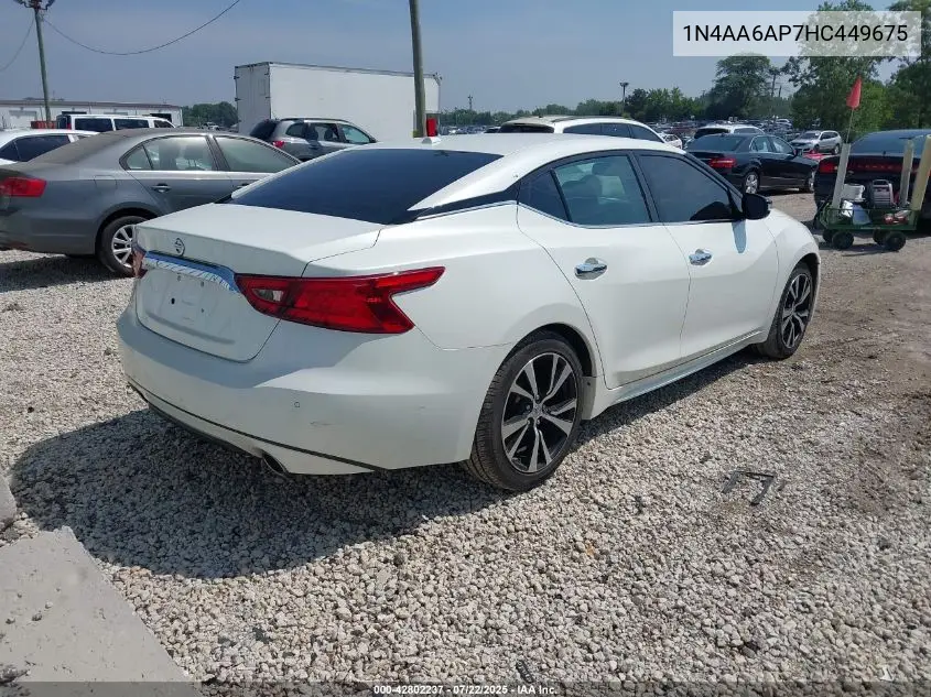 2017 Nissan Maxima 3.5S/Sv/Sl/Sr/Plat VIN: 1N4AA6AP7HC449675 Lot: 42802237