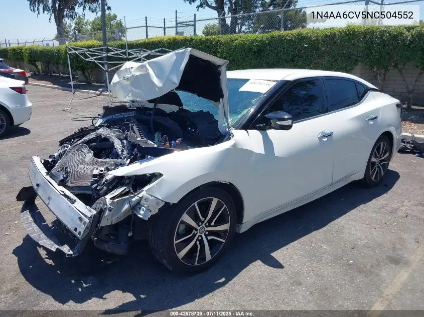 2022 Nissan Maxima Sv Xtronic Cvt VIN: 1N4AA6CV5NC504552 Lot: 42678739