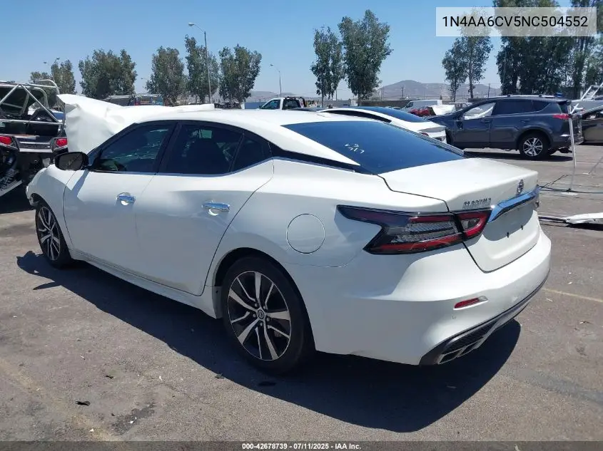 2022 Nissan Maxima Sv Xtronic Cvt VIN: 1N4AA6CV5NC504552 Lot: 42678739