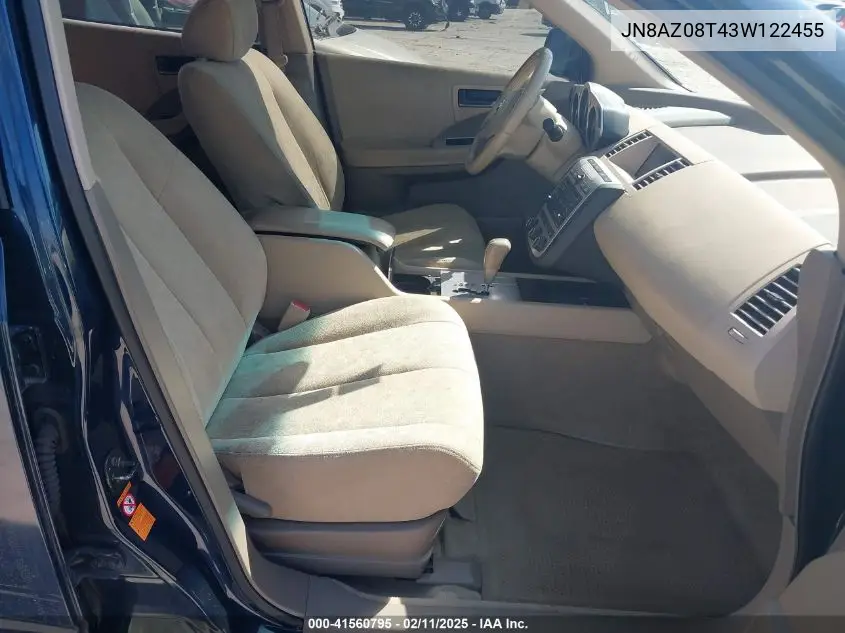 2003 Nissan Murano Sl VIN: JN8AZ08T43W122455 Lot: 41560795