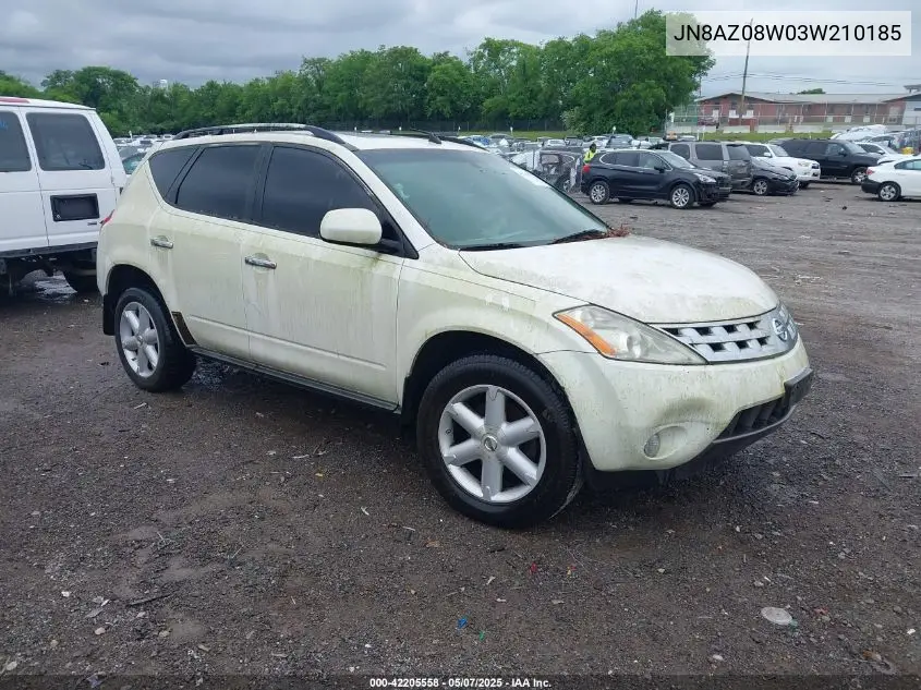 2003 Nissan Murano Se VIN: JN8AZ08W03W210185 Lot: 42205558