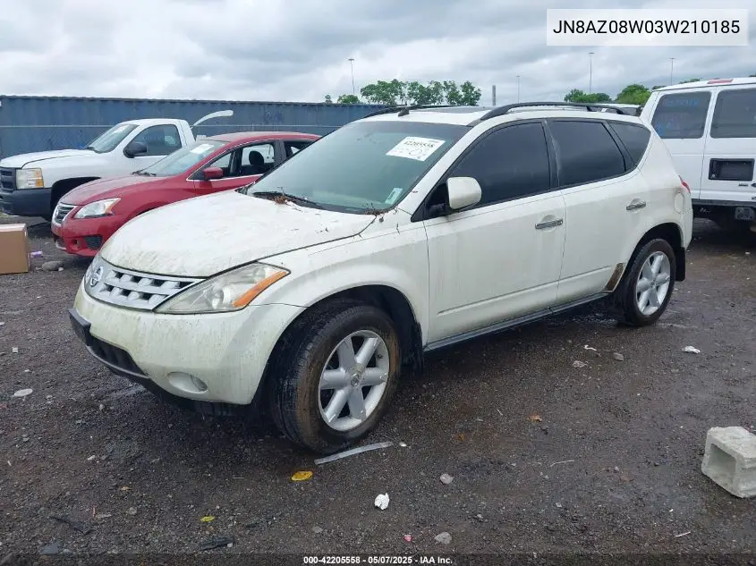 2003 Nissan Murano Se VIN: JN8AZ08W03W210185 Lot: 42205558
