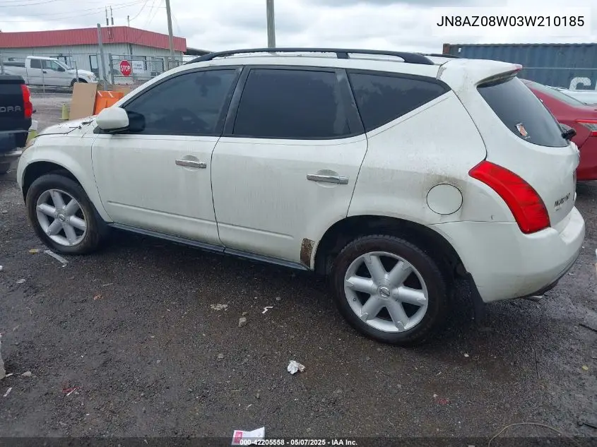 2003 Nissan Murano Se VIN: JN8AZ08W03W210185 Lot: 42205558