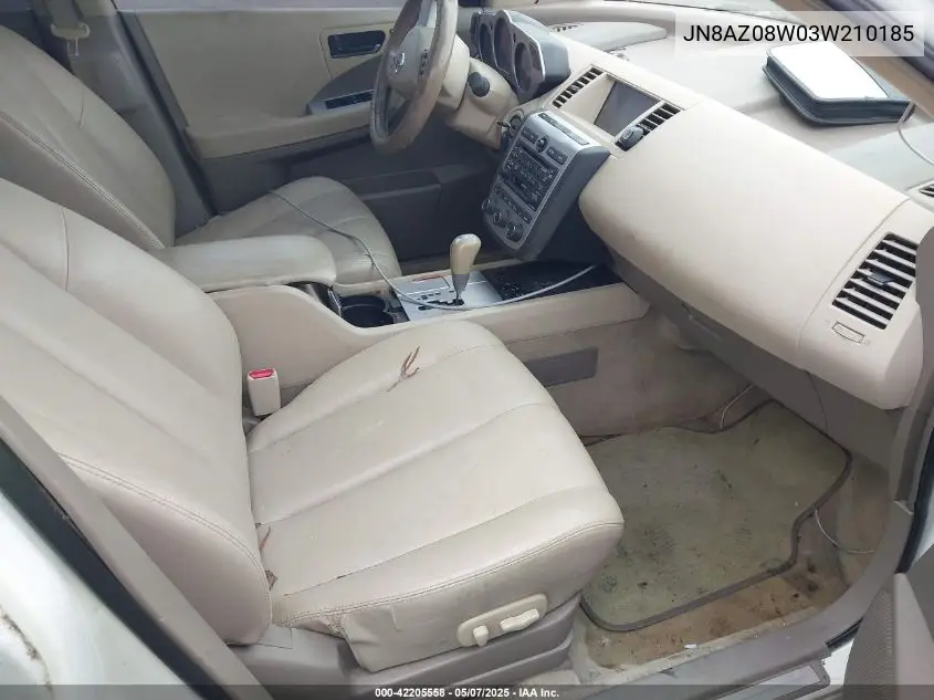 2003 Nissan Murano Se VIN: JN8AZ08W03W210185 Lot: 42205558