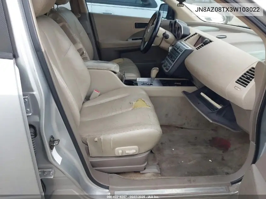 2003 Nissan Murano Sl VIN: JN8AZ08TX3W103022 Lot: 42216357